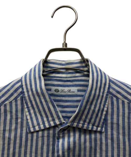 LORO PIANA（ロロピアーナ）LORO PIANA (ロロピアーナ) ストライプリネンシャツ ホワイト×ブルー サイズ:mの古着・服飾アイテム