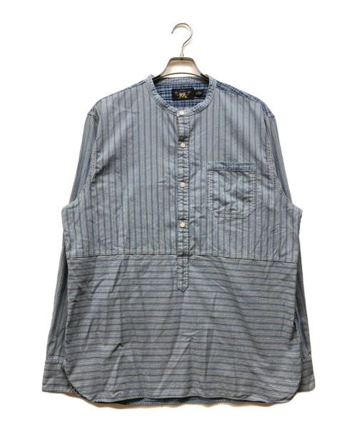 RRL（ダブルアールエル）RRL (ダブルアールエル) ストライプバンドカラーシャツ ブルー サイズ:XLの古着・服飾アイテム