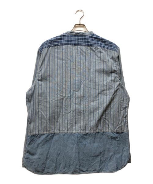 RRL（ダブルアールエル）RRL (ダブルアールエル) ストライプバンドカラーシャツ ブルー サイズ:XLの古着・服飾アイテム