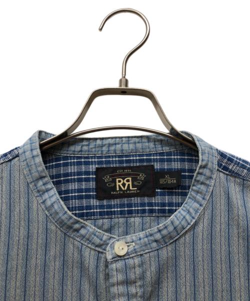 RRL（ダブルアールエル）RRL (ダブルアールエル) ストライプバンドカラーシャツ ブルー サイズ:XLの古着・服飾アイテム