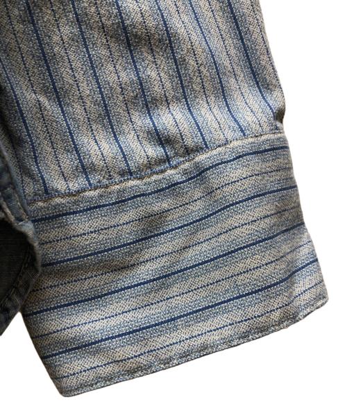 RRL（ダブルアールエル）RRL (ダブルアールエル) ストライプバンドカラーシャツ ブルー サイズ:XLの古着・服飾アイテム