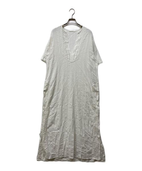 SOULEIADO（ソレイアード）SOULEIADO (ソレイアード) コットンピースダイ レースコンビカフタンワンピース ホワイト サイズ:36の古着・服飾アイテム