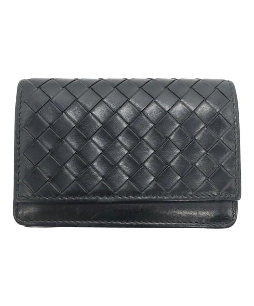 BOTTEGA VENETA（ボッテガベネタ）BOTTEGA VENETA (ボッテガベネタ) イントレチャート二つ折りカードケース ブラックの古着・服飾アイテム