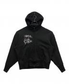 JULIUSユリウス）の古着「Embroidery & Printed Cotton Heavy Sweat Zip Hoodie」｜ブラック