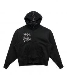 JULIUS（ユリウス）の古着「Embroidery & Printed Cotton Heavy Sweat Zip Hoodie」｜ブラック
