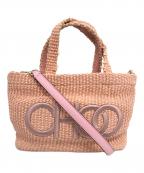JIMMY CHOOジミーチュウ）の古着「Raffia Tote Bagラフィアトートバッグ」｜ピンク