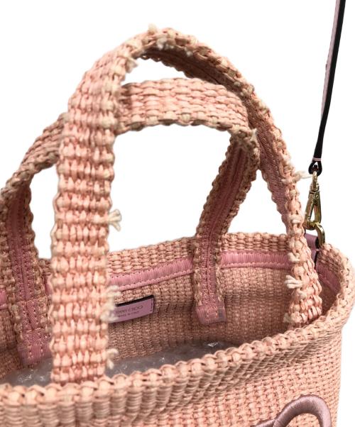 JIMMY CHOO（ジミーチュウ）JIMMY CHOO (ジミーチュウ) Raffia Tote Bagラフィアトートバッグ ピンクの古着・服飾アイテム
