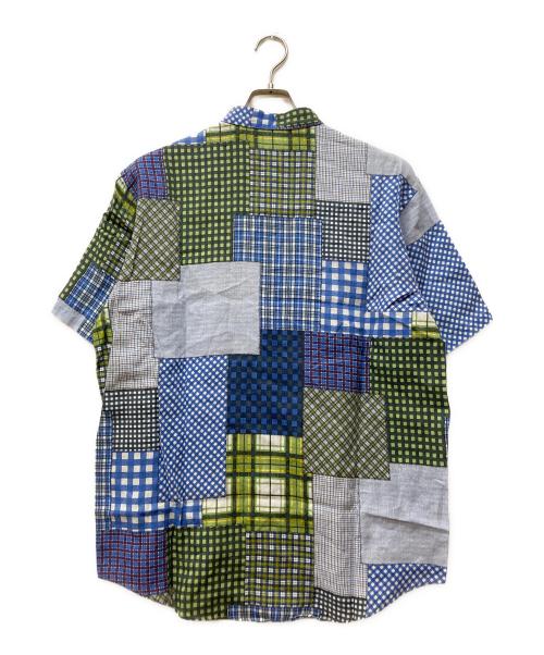 PAPAS（パパス）PAPAS (パパス) パッチワークリネン半袖シャツ ブルー サイズ:50の古着・服飾アイテム
