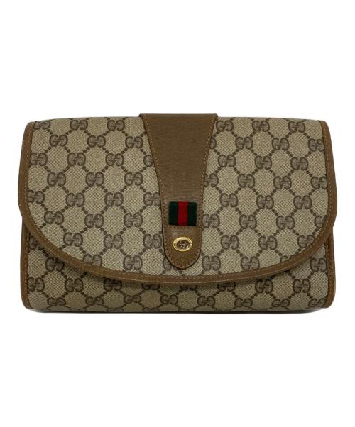 GUCCI（グッチ）GUCCI (グッチ) GGプラス シェリーライン クラッチバッグ ブラウンの古着・服飾アイテム