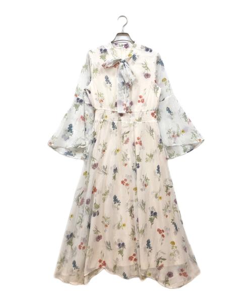 CELFORD（セルフォード）CELFORD (セルフォード) フラワープリントボウタイワンピース ホワイト サイズ:38の古着・服飾アイテム