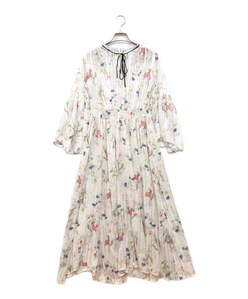 CELFORD（セルフォード）CELFORD (セルフォード) ボウタイフラワープリントワンピース ホワイト サイズ:38の古着・服飾アイテム