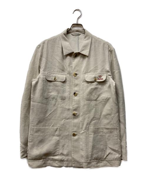 PAPAS（パパス）PAPAS (パパス) リネンシャツジャケット ベージュ サイズ:Mの古着・服飾アイテム