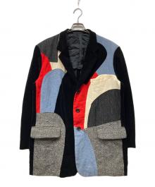 Y's for men（ワイズフォーメン）の古着「パッチワークベロアテーラードジャケット」｜ブラック