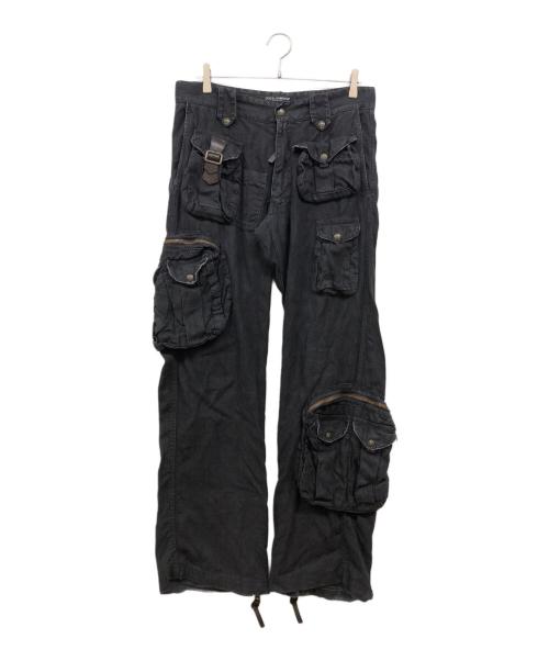 DOLCE & GABBANA（ドルチェ＆ガッバーナ）DOLCE & GABBANA (ドルチェ＆ガッバーナ) マルチポケット リネンカーゴパンツ ブラック サイズ:46の古着・服飾アイテム