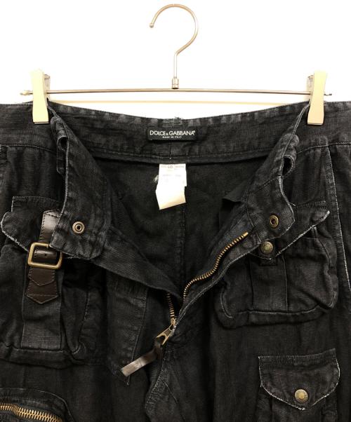 DOLCE & GABBANA（ドルチェ＆ガッバーナ）DOLCE & GABBANA (ドルチェ＆ガッバーナ) マルチポケット リネンカーゴパンツ ブラック サイズ:46の古着・服飾アイテム