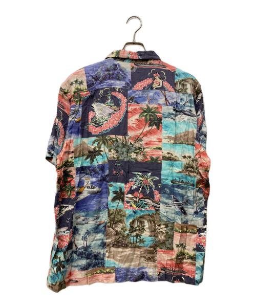 RRL（ダブルアールエル）RRL (ダブルアールエル) パッチワークプリントレーヨン アロハシャツ ブルー サイズ:XLの古着・服飾アイテム