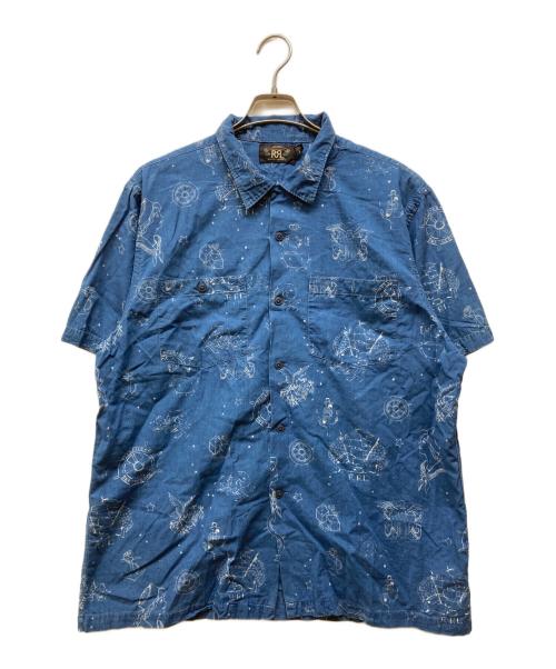 RRL（ダブルアールエル）RRL (ダブルアールエル) タトゥーアートオープンカラーコットンシャツ インディゴ サイズ:XLの古着・服飾アイテム
