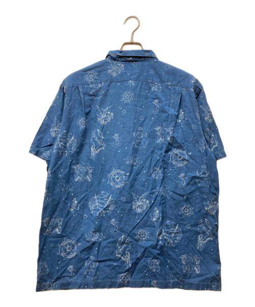 RRL（ダブルアールエル）RRL (ダブルアールエル) タトゥーアートオープンカラーコットンシャツ インディゴ サイズ:XLの古着・服飾アイテム