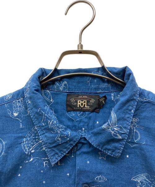 RRL（ダブルアールエル）RRL (ダブルアールエル) タトゥーアートオープンカラーコットンシャツ インディゴ サイズ:XLの古着・服飾アイテム