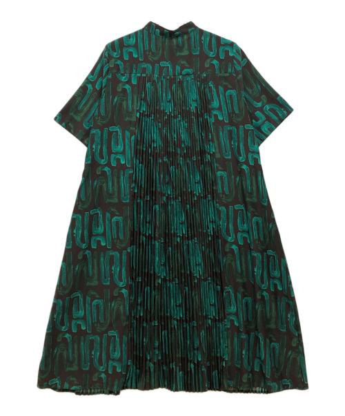 SUM1 STYLE（スミスタイル）SUM1 STYLE (スミスタイル) ジオメトリック プリーツワンピース ブラウン×グリーン サイズ:freeの古着・服飾アイテム