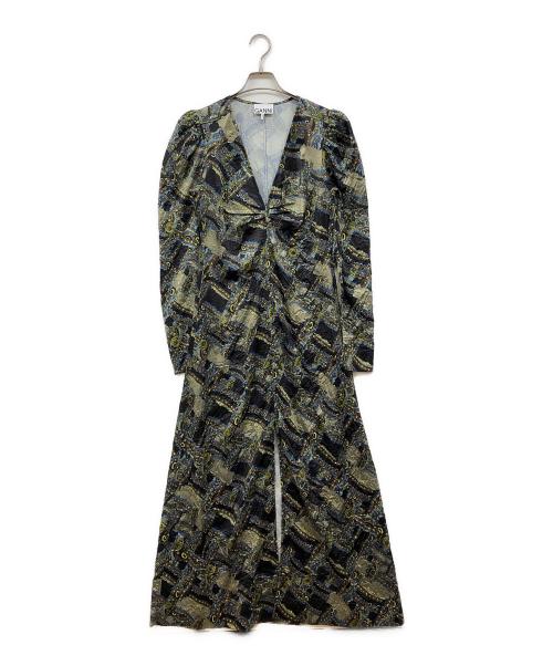 GANNI（ガニー）Ganni (ガニー) 総柄ドレスワンピース ブラック サイズ:36の古着・服飾アイテム