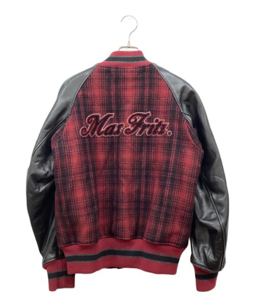 Max Fritz（マックスフリッツ）max fritz (マックスフリッツ) レザー切替スタジャン レッド×ブラック サイズ:48の古着・服飾アイテム