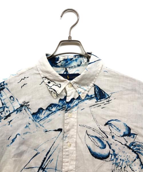 POLO RALPH LAUREN（ポロ・ラルフローレン）POLO RALPH LAUREN (ポロ・ラルフローレン) 水彩画風 リネンシャツ ホワイト×ブルー サイズ:XLの古着・服飾アイテム