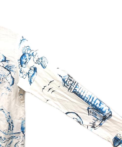 POLO RALPH LAUREN（ポロ・ラルフローレン）POLO RALPH LAUREN (ポロ・ラルフローレン) 水彩画風 リネンシャツ ホワイト×ブルー サイズ:XLの古着・服飾アイテム