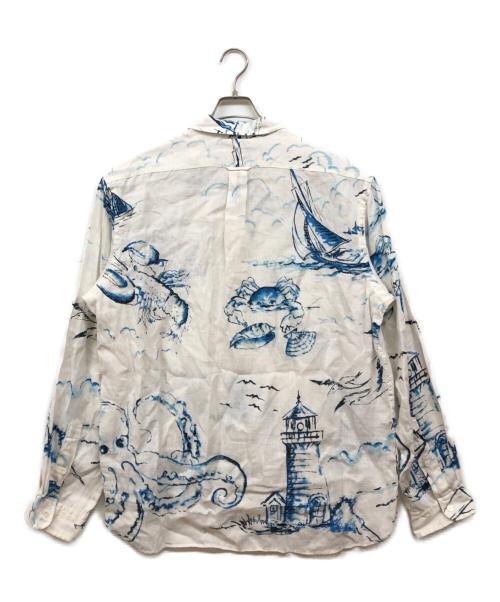 POLO RALPH LAUREN（ポロ・ラルフローレン）POLO RALPH LAUREN (ポロ・ラルフローレン) 水彩画風 リネンシャツ ホワイト×ブルー サイズ:XLの古着・服飾アイテム