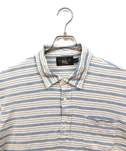 RRL（ダブルアールエル）RRL (ダブルアールエル) インディゴボーダー ポロシャツ ホワイト×ブルー サイズ:XLの古着・服飾アイテム