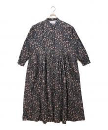 SOIL（ソイル）の古着「花柄バンドカラーシャツワンピース」｜ネイビー