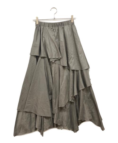 FRAY ID（フレイ アイディー）FRAY ID (フレイ アイディー) イレヘムティアードスカート グレーの古着・服飾アイテム