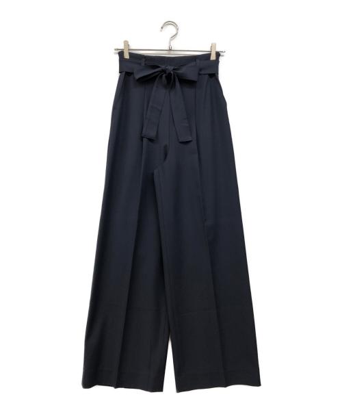 INDIVI（インディヴィ）INDIVI (インディヴィ) シルクウールストレッチ ワイドパンツ ネイビー サイズ:36の古着・服飾アイテム