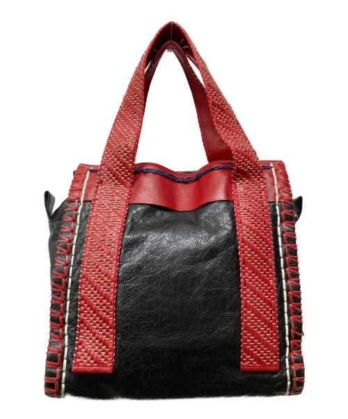 BALENCIAGA（バレンシアガ）BALENCIAGA (バレンシアガ) レザートートバッグ レッド×ブラックの古着・服飾アイテム
