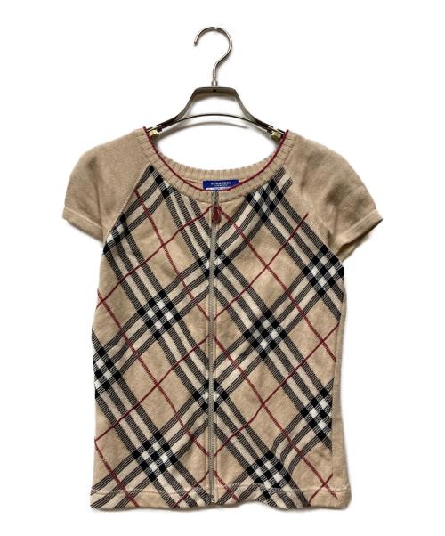 BURBERRY BLUE LABEL（バーバリー ブルー レーベル）BURBERRY BLUE LABEL (バーバリー ブルー レーベル) ノバチェックジップアップニット ベージュ サイズ:Mの古着・服飾アイテム