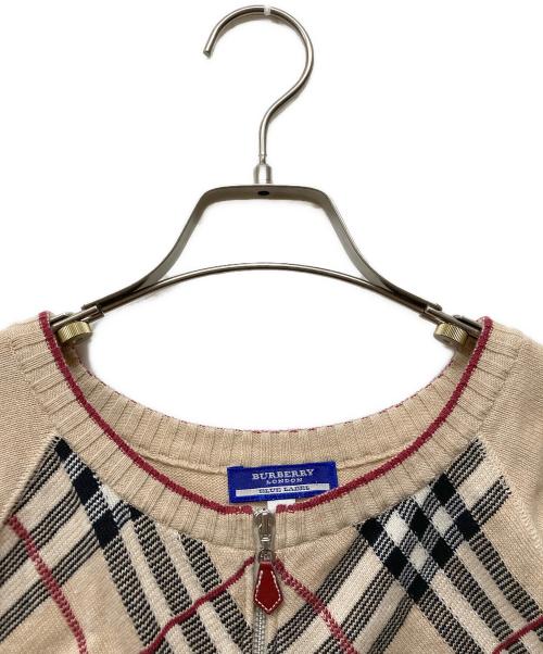 BURBERRY BLUE LABEL（バーバリー ブルー レーベル）BURBERRY BLUE LABEL (バーバリー ブルー レーベル) ノバチェックジップアップニット ベージュ サイズ:Mの古着・服飾アイテム