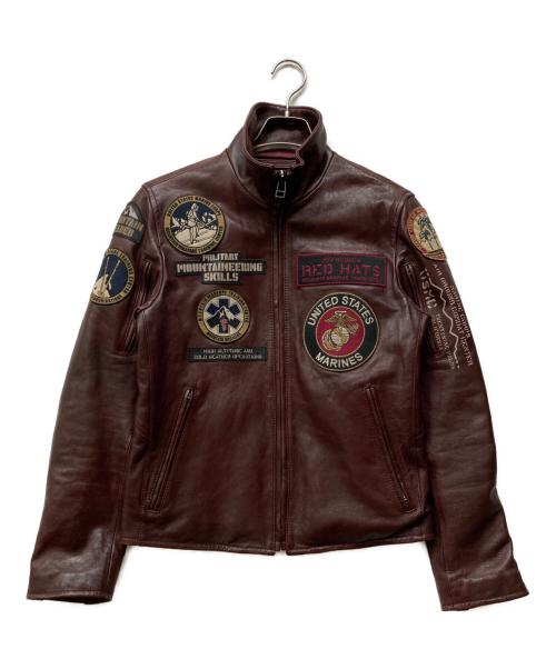 AVIREX（アヴィレックス）AVIREX (アヴィレックス) ワッペンシングルライダースジャケット レッド サイズ:Mの古着・服飾アイテム