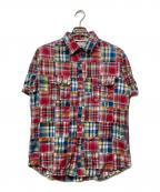 stussyステューシー）の古着「パッチワーク半袖シャツ」｜レッド