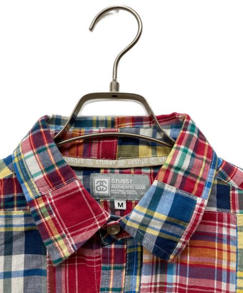 stussy（ステューシー）stussy (ステューシー) パッチワーク半袖シャツ レッド サイズ:Mの古着・服飾アイテム