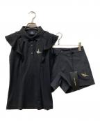 1piu1uguale3 GOLFウノ ピゥ ウノ ウグァーレ トレ ゴルフ）の古着「FRILL POLO/アイコンロゴ フリル ポロシャツ」｜ブラック