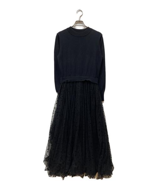 JENNE（ジェンヌ）JENNE (ジェンヌ) チュールドッキングニットワンピース ブラック サイズ:Lの古着・服飾アイテム