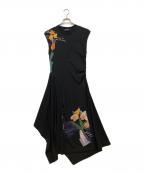 Desigualデシグアル）の古着「花柄のアシンメトリードレス」｜ブラック