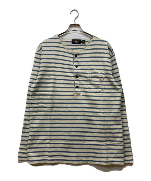 RRL（ダブルアールエル）RRL (ダブルアールエル) ボーダーヘンリーネックカットソー ブルー サイズ:XLの古着・服飾アイテム