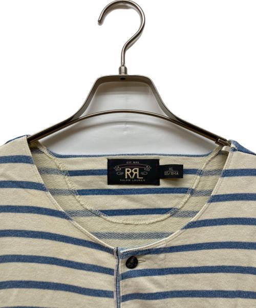 RRL（ダブルアールエル）RRL (ダブルアールエル) ボーダーヘンリーネックカットソー ブルー サイズ:XLの古着・服飾アイテム