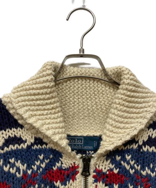 POLO RALPH LAUREN（ポロ・ラルフローレン）POLO RALPH LAUREN (ポロ・ラルフローレン) ジップアップカウチンニットジャケット アイボリー サイズ:Lの古着・服飾アイテム