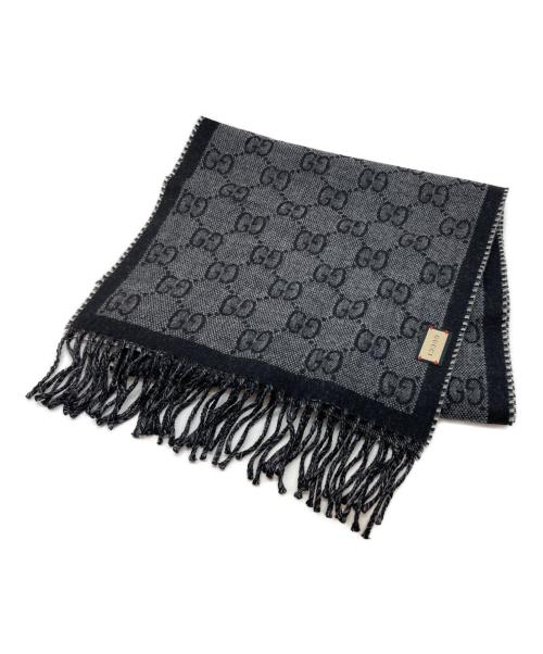 GUCCI（グッチ）GUCCI (グッチ) GGジャガード ウールニットマフラー ブラックの古着・服飾アイテム