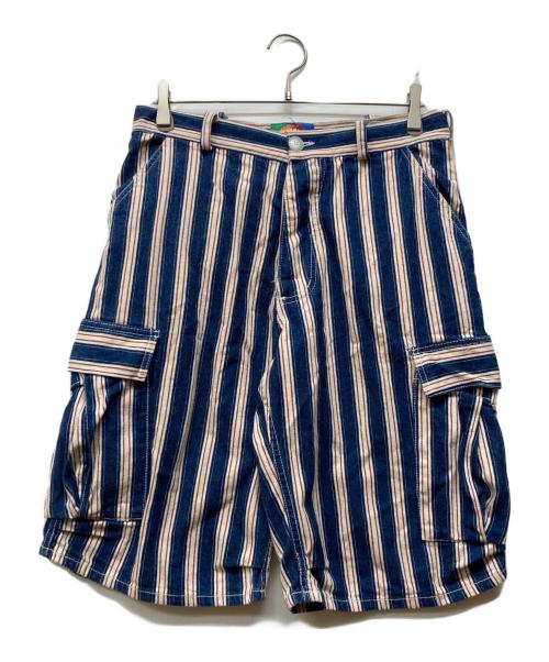 HELLOHELLO（HELLOHELLO）HELLOHELLO (HELLOHELLO) ストライプ柄ハーフパンツ ネイビー サイズ:32の古着・服飾アイテム