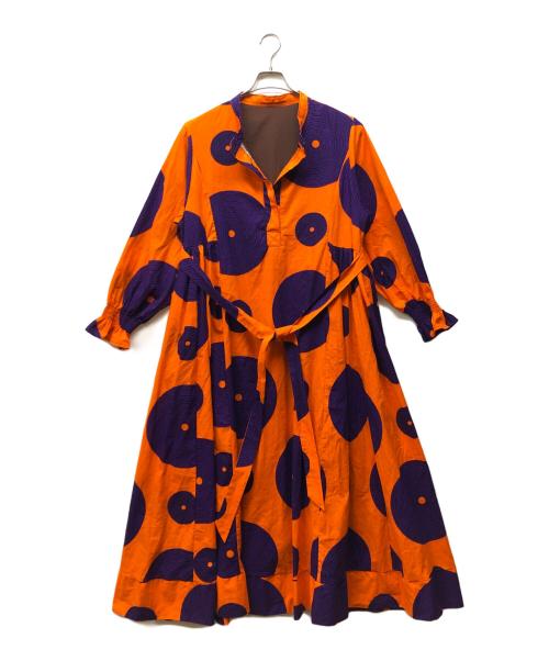 tenowa（テノワ）tenowa (テノワ) 総柄ワンピース パープル×オレンジ サイズ:XLの古着・服飾アイテム