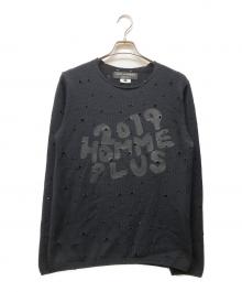 COMME des GARCONS HOMME PLUS（コムデギャルソンオムプリュス）の古着「ロゴプリントダメージ加工ニット」｜ブラック