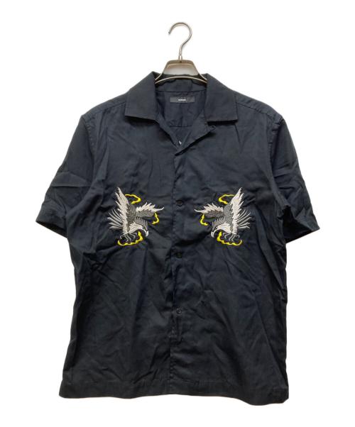 DIESEL（ディーゼル）DIESEL (ディーゼル) 刺繍オープンカラーシャツ ブラック サイズ:Lの古着・服飾アイテム